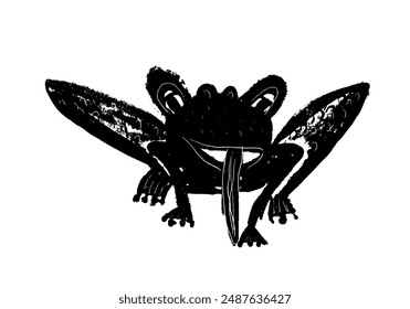 drawing picture of a small cartoon funny frog toad, sketchy, hand drawn digital vector illustration