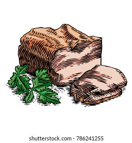 Dibujo de un pedazo de carne con rebanada y perejil