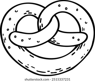 Drawing of a piece of cartoon pie, pastry, pretzel, dessert. Isolated vector illustration.