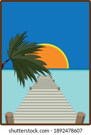 Drawing of a pier on a paradise beach