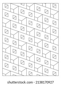 The Drawing of pile hollow cubes. Architectural fantasy. Easy coloring page. Digital detox. EPS8 #463