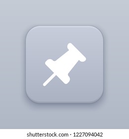 Drawing pin, gray vector button with white icon on gray background
