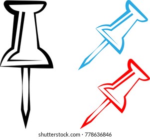 Drawing Pin Icon, Push Pin Vector Art Illustration