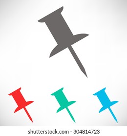 Drawing pin icon. Pushpin. Set of varicolored icons.