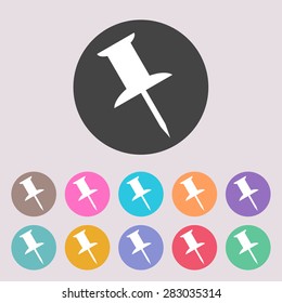 Drawing pin icon. Set of colored icons.