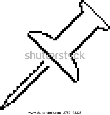 Drawing pin pixel icon, push pin thumbtack 8 bit retro game style vector