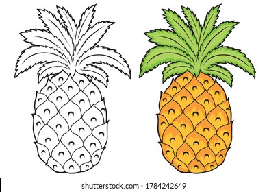 dibujo de una piña para la educación de los niños, coloración de la vista superior