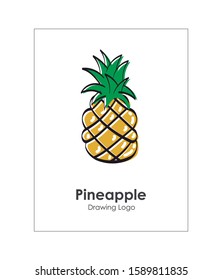 Drawing of a pineapple with freehand stroke. Editable vector.
