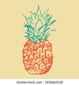 A drawing of a pineapple made by hand. Pineapple drawn with pen and pencil. Vector eps illustrator.