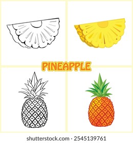 A drawing of a pineapple is shown in four different colors