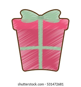 drawing pink big gift box with bow vector illustration eps 10