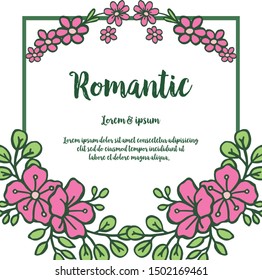 Drawing of pink flower frame hand drawn, for design element of card romantic. Vector