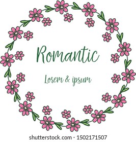 Drawing of pink flower frame hand drawn, for design element of card romantic. Vector