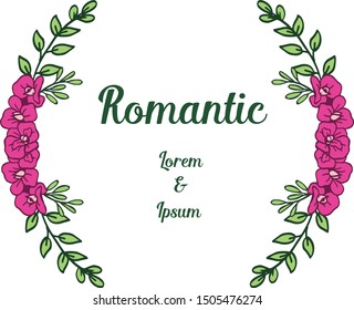 Drawing of pink flower frame vintage, for anniversary card romantic. Vector