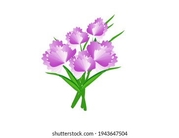 Drawing pink flowers isolate on white background. Copy space for your text.