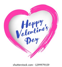 Drawing pink heart painted brush strokes with a text. Symbol love. 
Valentine's Day, element design cards.