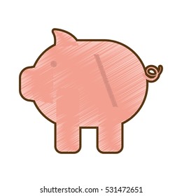 drawing pink piggy money cash vector illustration eps 10