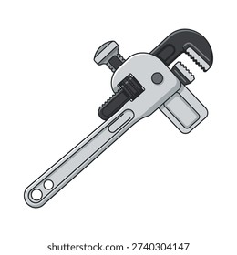 A drawing of a pipe wrench with an adjustable jaw