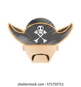 drawing pirate face beard hat with skull bones vector illustration eps 10