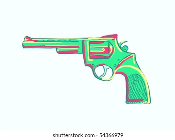 drawing of a pistol with bright spots
