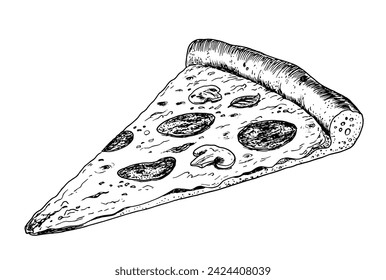 Dibujo de pizza - boceto de la comida a mano