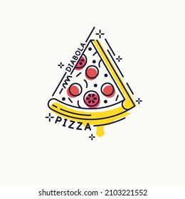 Dibujo de pizza. Una rebanada de deliciosa pizza fresca. Un afiche con una foto de la comida.