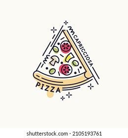 Drawing of pizza. A slice of fresh delicious pizza. A poster with a picture of food.
