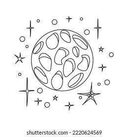 Drawing of the planet and stars. Planet icon. Space symbol. Simple linear illustration.