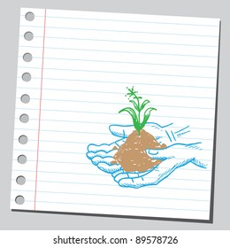 Dibujo de una planta en manos
