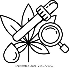 A drawing of a plant with a magnifying glass and a dropper