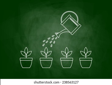 Drawing of plants on blackboard 