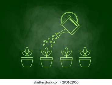 Drawing of plants on blackboard 