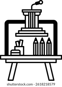 A drawing of a podium with a microphone and a microphone stand