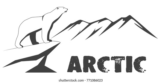 Drawing a polar bear against the background of the mountains.