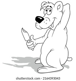 Drawing of a Polar Bear with Popsicle - Cartoon Illustration Isolated on White Background, Vector