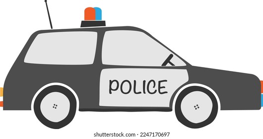 drawing of police car for children, scandinavian style vector illustration