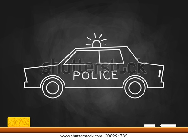 Drawing of police car on\
blackboard 