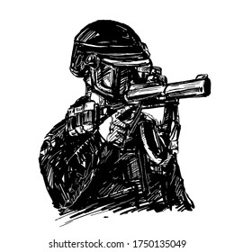 Drawing Of The Police With Tear Gas Gun In American 