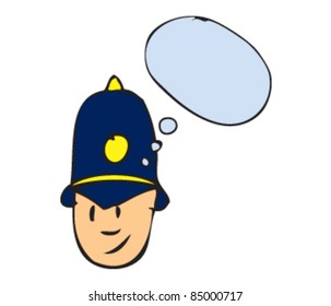 Drawing of a policeman with speech bubble