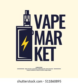 Drawing and poster of Electronic cigarette. Vaping store and a bar. Elements and icons, vector illustration.