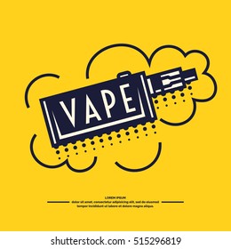 Drawing and poster of Electronic cigarette. Vaping store and a bar. Elements and icons, vector illustration.
