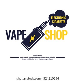 Drawing and poster of Electronic cigarette. Vaping store and a bar. Elements and icons, vector illustration.