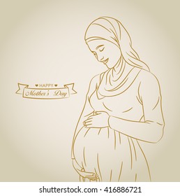 Drawing of a pregnant woman with hijab side