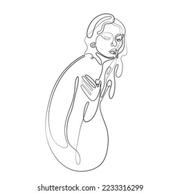 Drawing of Pregnant Woman in Line art style. Illustration of Woman Pregnancy. Happy Mother Day Minimalist Abstract Illustration for Card, Banner, Poster, Logo Design. Maternity concept