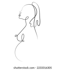 Drawing of Pregnant Woman in Line art style. Illustration of Woman Pregnancy. Happy Mother Day Minimalist Abstract Illustration for Card, Banner, Poster, Logo Design. Maternity concept