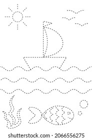 drawing preschool exercise connect contour ship at sea