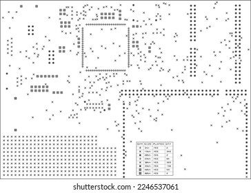 Zeichnung einer Leiterplatte für Bohrausrüstung. 
Design-Dokumentation. Bohrplot.