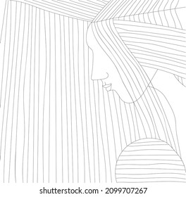 drawing for printing on t-shirts and shoppers; portrait of a girl in profile; vector graphic drawing