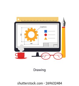 Drawing process theme. Abstract flat vector illustration of design and development concept. Element for mobile and web applications.