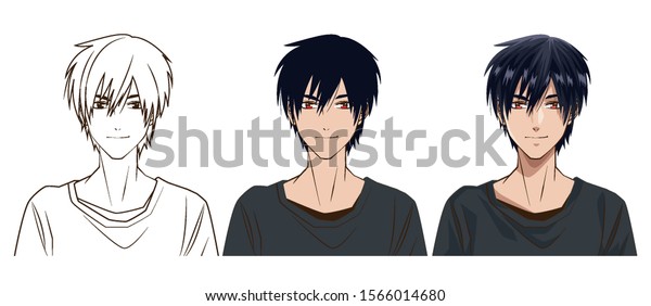 Drawing Process Young Man Anime Style Stock Vector (Royalty Free ...